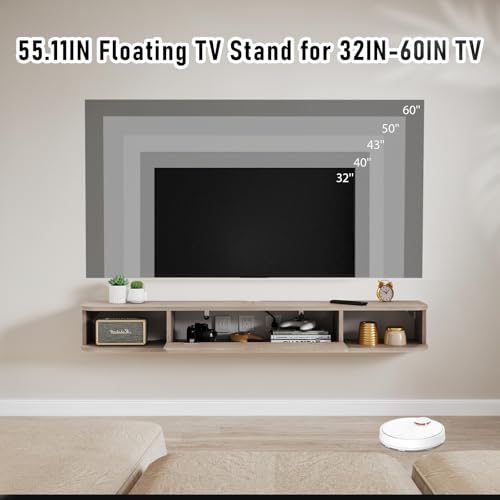 Floating TV Shelf, 55'' Wall Mounted TV Cabinet, Floating Shelves with Door, view 5