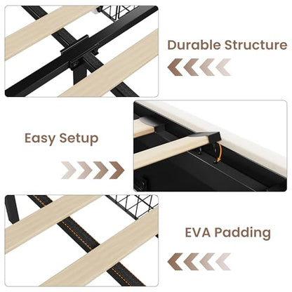 Queen Size Bed Frame, Velvet Upholstered Storage Bed with 4 Drawers, Adjustable Headboard, Modern Bedroom Furniture, Beige