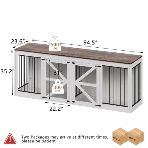 94.5'' Double Dog Crate, Dog Kennel Furniture, TV Stand, White, view 3