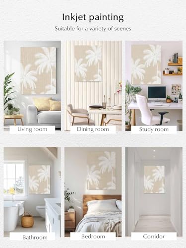 NuYeBiofx Farm Palm Trees Silhouette Beige Linen Canvas Wall Art Prints,48"x32" Framed Picture Artwork Tropical Summer Plant Printed Canvas Oil Painting for Living Room Bedroom Office,Ready to Hang