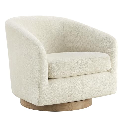 CHITA Swivel Accent Chair Set of 2, FSC Wood Frame, Fully Assembled, Cream | Fabric Barrel Arm Chair with 360° Swivel Solid Wood Base, Mid Century Modern Living Room Chair, 31"x31"x28", 350 Lb Capacity