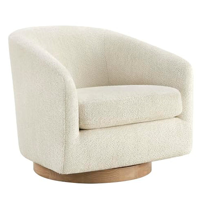 CHITA Swivel Accent Chair Set of 2, FSC Wood Frame, Fully Assembled, Cream | Fabric Barrel Arm Chair with 360° Swivel Solid Wood Base, Mid Century Modern Living Room Chair, 31"x31"x28", 350 Lb Capacity