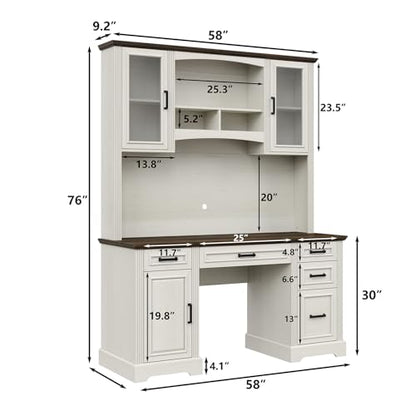 Farmhouse 76" Height Executive Desk with Hutch, view 3