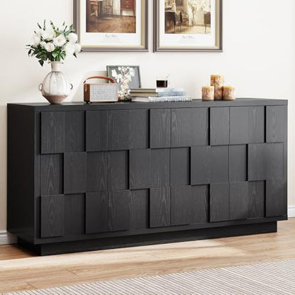 60" Sideboard Buffet Cabinet with Adjustable Shelves Storage,Black, view 2