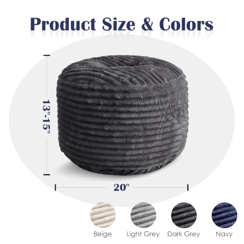 Stuffed Round Ottoman,Pouf Ottoman Foot Rest,20 X 15,Dark Grey, view 3