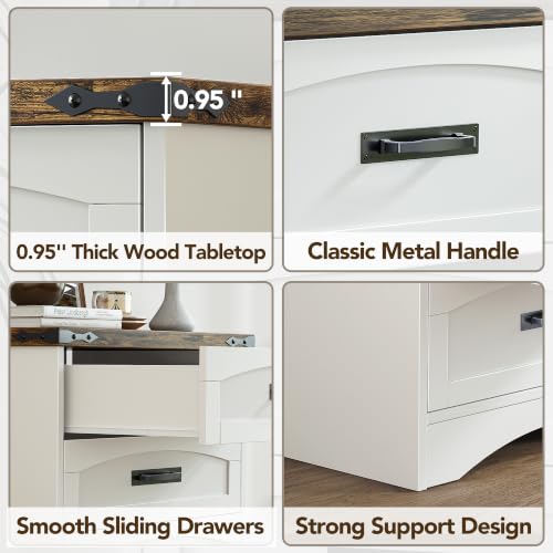 Farmhouse 4 Drawers Dresser for Bedroom, Walnut & White, view 7
