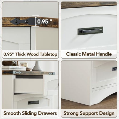 Farmhouse 4 Drawers Dresser for Bedroom, Walnut & White, view 7
