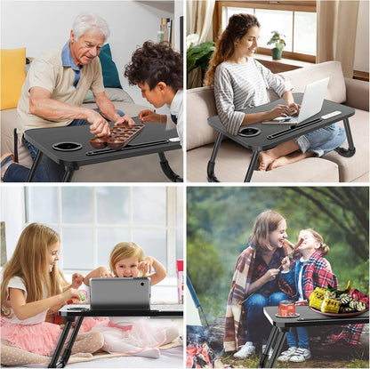 Laptop Lap Desk, Foldable Laptop Table Tray with 4 USB Ports Storage Drawer and Cup Holder, Lap Bed Desk Notebook Stand Laptray Portable Standing Table for Bed Couch Floor
