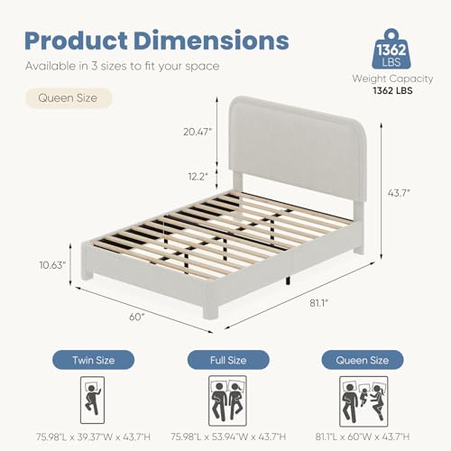 Teddy Boucle Bed Frame Queen Size with Adjustable Headboard, view 4