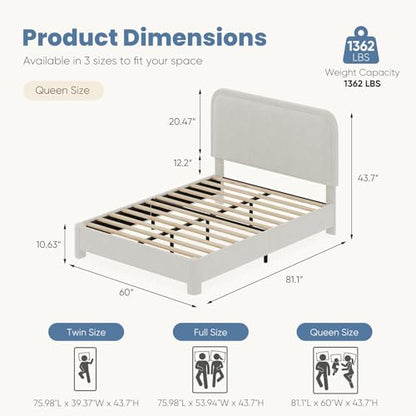 Teddy Boucle Bed Frame Queen Size with Adjustable Headboard, view 4