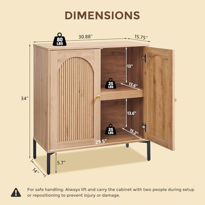 34" Tall Modern Arched Sideboard Buffet Cabinet with Storage, Natural, view 3