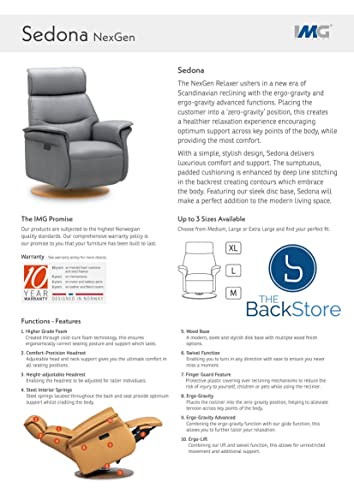 IMG Sedona Relaxer Recliner Chair with Ergo Lift - Medium Size - Sand Leather - American Walnut Wood Finish (Curbside)