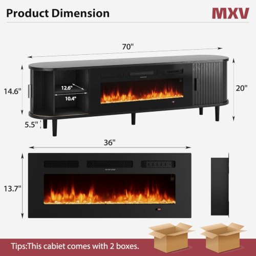MXV 80″ Fluted Fireplace TV Stand, view 3