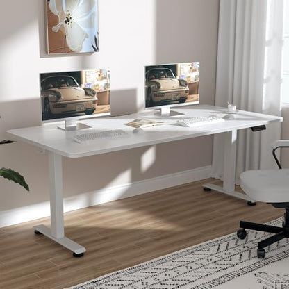 63×27.6 Inch Large Electric Standing Desk, Gaming Table, White, view 2