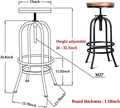 Industrial Bar Table Set with 4 Adjustable Height Bar Stools, Solid Wood Counter Height Pub Table & Rustic Metal Frame Stools, Vintage Kitchen Breakfast Bar Table Set for Home Bar, Bistro, Café