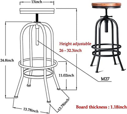 Industrial Bar Table Set with 4 Adjustable Height Bar Stools, Solid Wood Counter Height Pub Table & Rustic Metal Frame Stools, Vintage Kitchen Breakfast Bar Table Set for Home Bar, Bistro, Café
