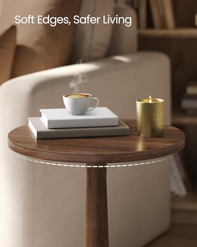 VASAGLE Round Side Table, Small Drink End Table, Solid Wood Leg | Accent Nightstand, Mid-Century Modern, for Living Room Bedroom, Chestnut Walnut, MARIEL Collection, ULET293KX01S