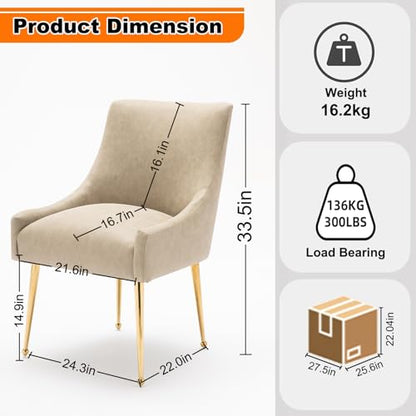 Dining Room Chair Faux Leather Vanity Chairs Set of 2 Mid-Century with Metal Legs Upholstered PU Leather Luxury Accent Chairs Living Room Restaurant(Dark Apricot)