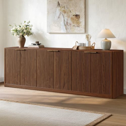 94.5" Fluted Walnut Buffet Cabinet with Storage, view 2
