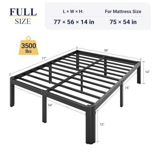 Metal Full Bed Frame, 14 Inch Tall with Rounded Corner, Black, view 3