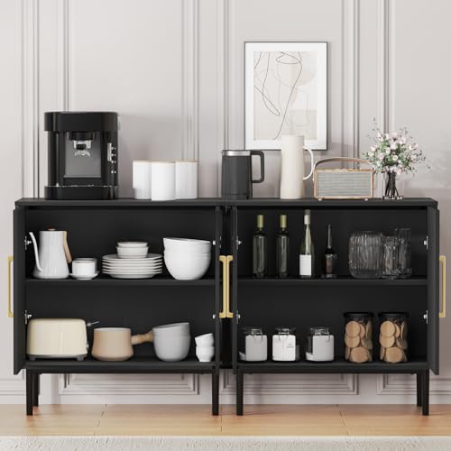 Black Storage Cabinet with Doors, Modern Accent Cabinet, Free Standing Cabinet with Adjustable Shelf, Wooden Buffet Sideboards for Living Room, Kitchen, Dining Room, Entryway