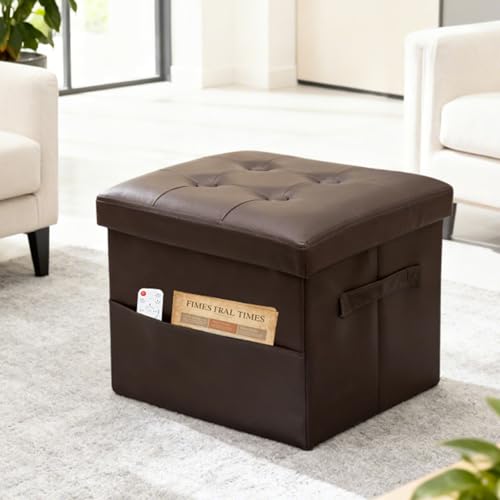 Storage Ottoman Footrest Stool Small Ottoman with Storage Foldable Ottomans Foot Rest Footstool Bench for Living Room 17x13x13inches Brown