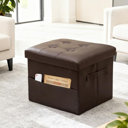 Storage Ottoman Footrest Stool Small Ottoman with Storage Foldable Ottomans Foot Rest Footstool Bench for Living Room 17x13x13inches Brown