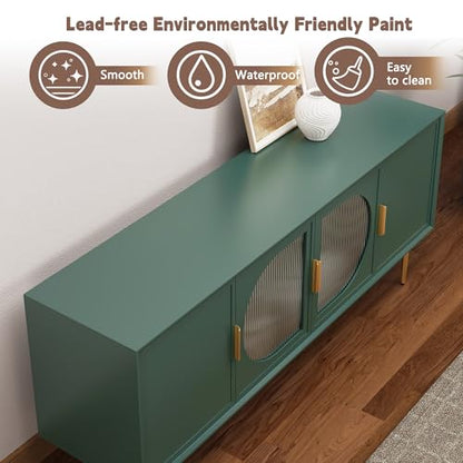 TV Stand with Storage, 66" Modern TV Entertainment Center for TVs up to 75 Inch, Under TV Cabinet with Glass Door, TV Console Media Center for Living Room, Bedroom Green