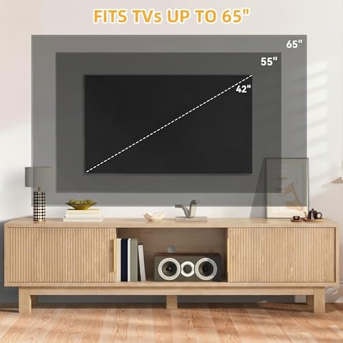 Fluted TV Stand, Mid-Century Media Console for TVs up to 65", Natural, view 5