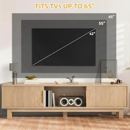 Fluted TV Stand, Mid-Century Media Console for TVs up to 65", Natural, view 5
