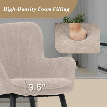 Wingback Accent Chair for Living Room, Upholstered Arm Reading Chair for Adults, Cozy Linen Fabric Armchair with Metal Legs for Bedroom, Makeup, Office, Beige