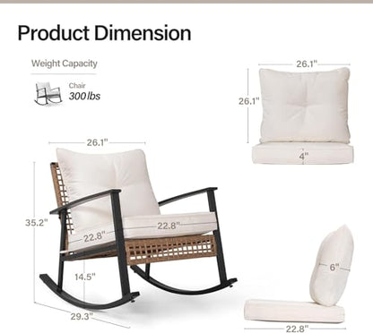 4-Piece Patio Conversation Set, Comfortable Oversized Outdoor Furniture Set with Rocking Chairs and Storage Coffee Table for Backyard, Porch, Garden and Poolside