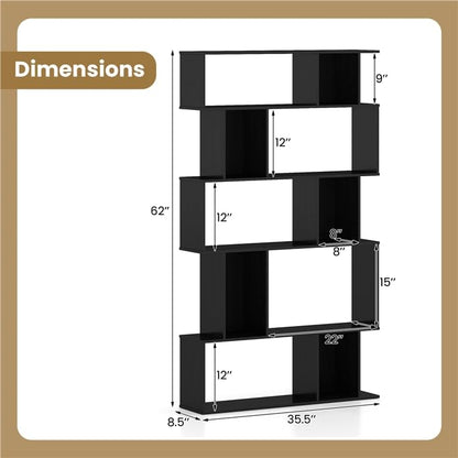 5-Tier Geometric Bookshelf w/Anti-tip Kit & 5 Closed-Back Cubbies, view 3