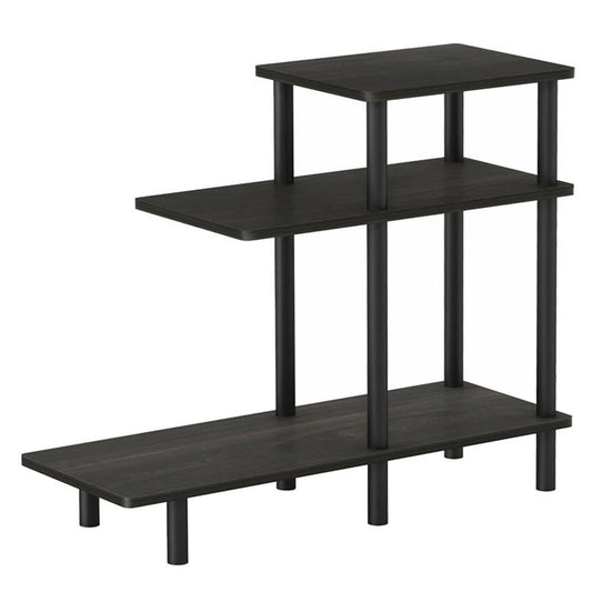 Turn-N-Tube Wood 3-Tier Sofa Side Table, Engineered Wood, Espresso/Black Finish, 25.63" H x 31.5" W x 11.61" D, Modern Design with Open Shelves, Living Room or Bedroom Furniture