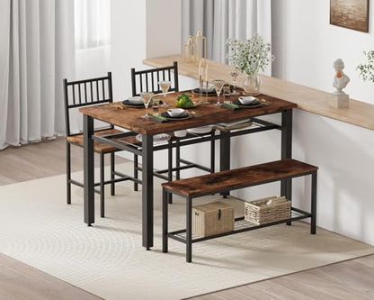 Modern Dining Table Set for 4, Kitchen Table for 4 with Chairs &Storage Bench,47 "Rectangular Dining Room Set with Bench,4 Piece Kitchen Table Set for Small Space/Apartment(Brown)