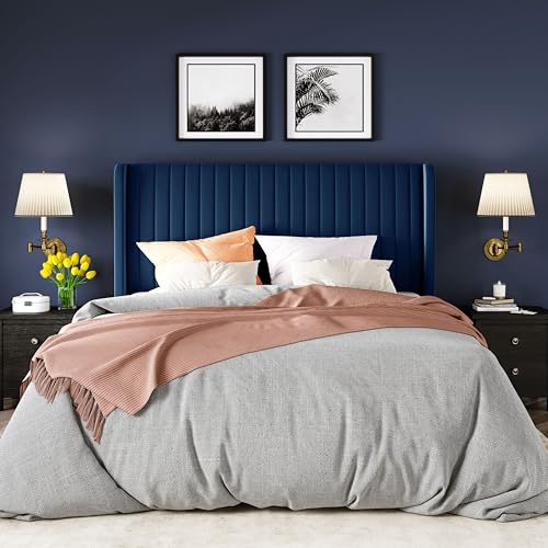 Queen Size Velvet Bed Frame/Vertical Channel Tufted Wingback, view 4