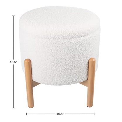 Round Sherpa Storage Ottoman Pouf with Removable Lid – Plush Couch Footrest & Hidden Organizer for Small Spaces, Dorm or Living Room by (White)
