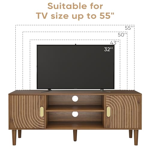 Walnut TV Stand with Line Groove Design, view 5