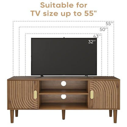 Walnut TV Stand with Line Groove Design, view 5