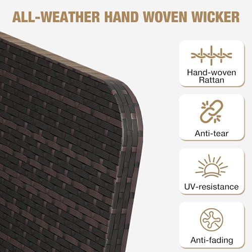 Patio Conversation Set 5 Piece, Balcony Furniture Outdoor PE Rattan Wicker Lounge Chairs with Soft Cushions, 2 Ottomans & Glass Table for Porch Lawn, Brown (Khaki Cushions