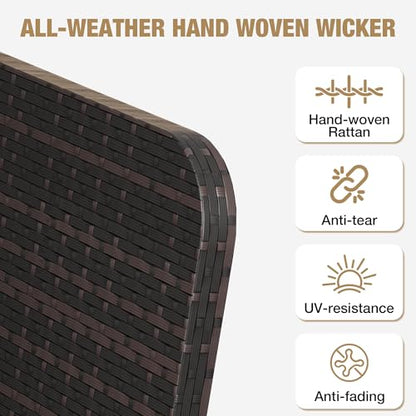 Patio Conversation Set 5 Piece, Balcony Furniture Outdoor PE Rattan Wicker Lounge Chairs with Soft Cushions, 2 Ottomans & Glass Table for Porch Lawn, Brown (Khaki Cushions