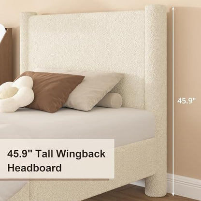 Queen Boucle Bed Frame with Headboard & Footboard, Cream, view 5