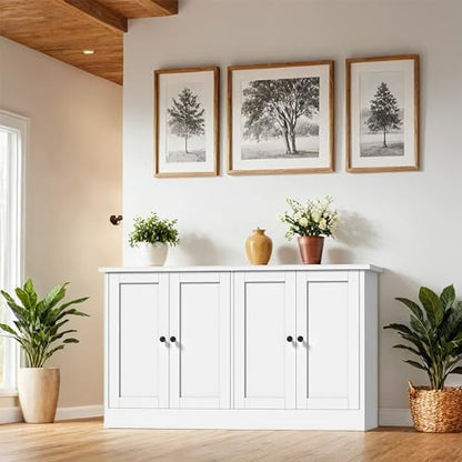 White Buffet Cabinet with Storage, 49" Modern Kitchen Sideboard with 4 Doors & Adjustable Shelves, Wood Coffee Bar Cabinet Console Table for Dining Room, Living Room, Entryway