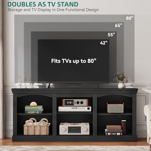 70" Farmhouse TV Stand with Storage for 75/80 Inch TVs, Black Oak, view 6