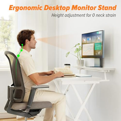 Folding Computer Desk with Adjustable Height, 23.6" x 31.5" x 25.6" Foldable Table with Monitor Stand, Small Office Desk for Bedroom, Space Saving Desk for Home Office, Easy Assemble, White
