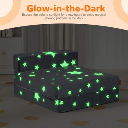 Kids Foldable Foam Play Couch, Glow Tri-Fold Floor Sofa & Futon