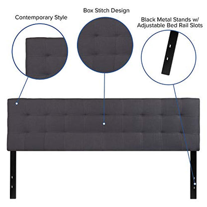 Bedford Tufted Upholstered King Size Headboard in Dark Gray Fabric