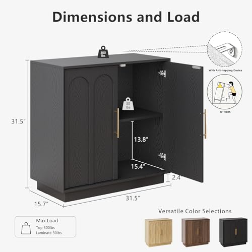 31.5" Modern Sideboard Buffet Cabinet with Storage, Black, view 3