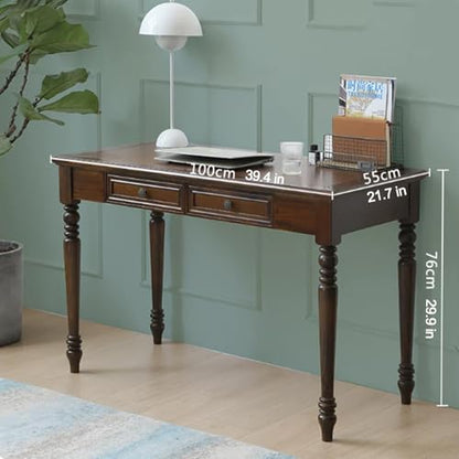 Walnut Writing Desk with Drawers, 39.4" French Country Style (2 Drawers), view 4