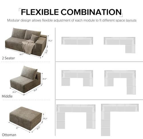 139.4" Modular Sectional Sofa Couch, Oversized U-Shaped Minimalist Couches with 2 Ottomans Chaise and 2 Middle Seats, Modern Deep Seat Cloud Plush Corduroy Sofas Set for Living Room, 8 Seater, Camel